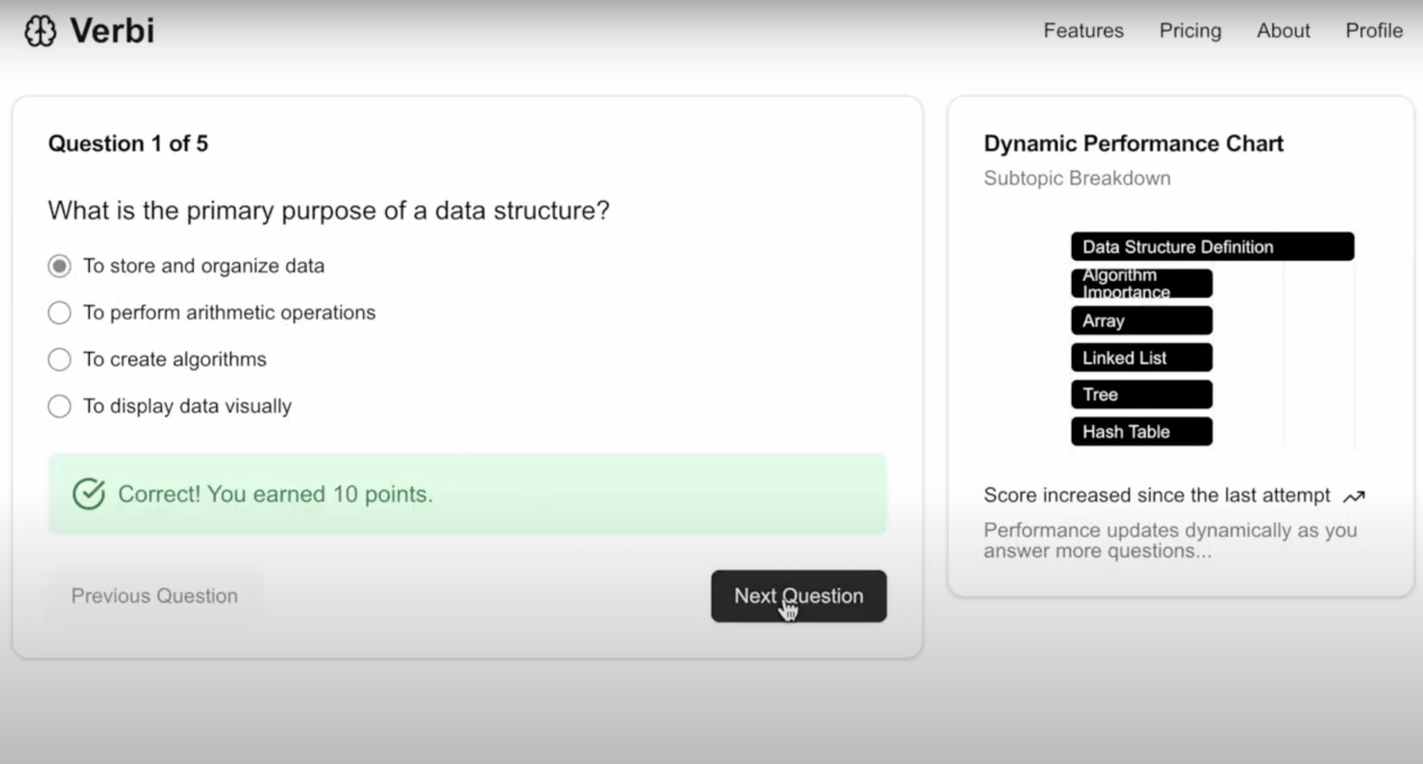 Verbi Interactive Quiz with Real-time Progress